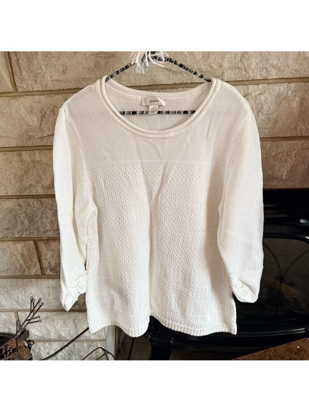 CJ Banks White Textured Sweater Size 1X